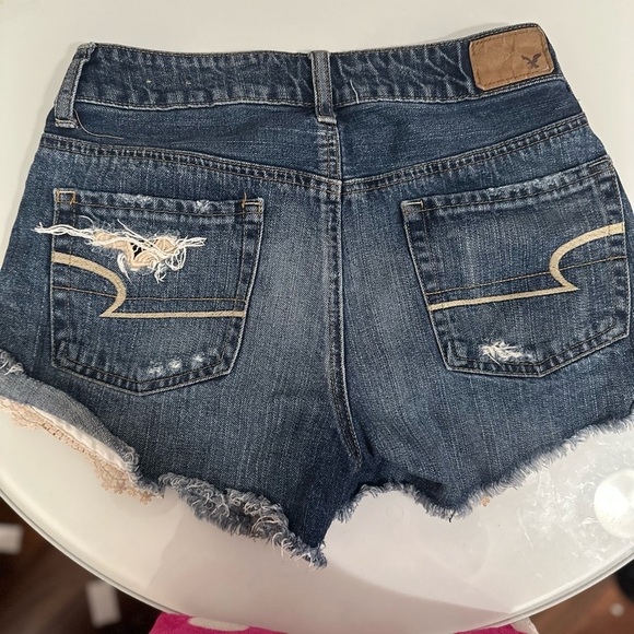 American Eagle Outfitters Women's Dark Blue Jean Shorts with Lace - Picture 5 of 5
